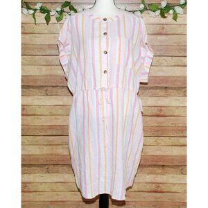 NWT Time And Tru Ladies Pink Striped Sheath Dress Size XXL Linen Blend Pockets S